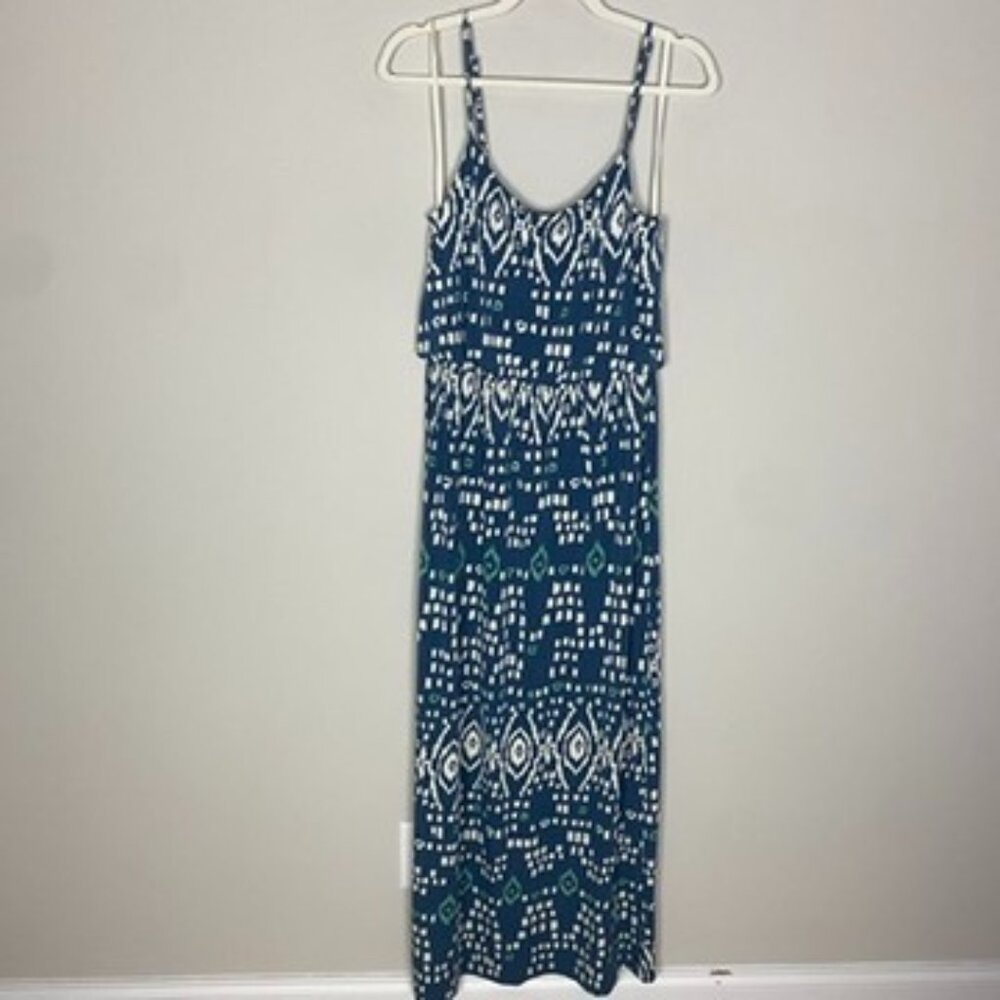 Tori Richard Honolulu Maxi Resort Dress Womens Small Blue Aztec